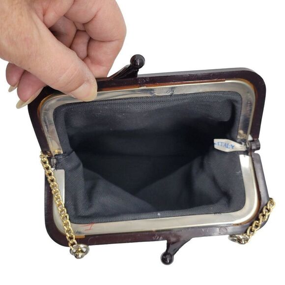 1940's Evening Bag Velvet Art Deco Mid Modern Century Asian Framed Kiss Black - Picture 5 of 13